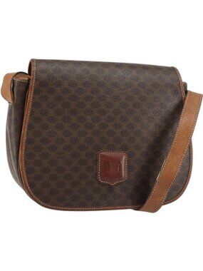 CELINE Macadam Canvas Shoulder Bag PVC Leather Brown Gold